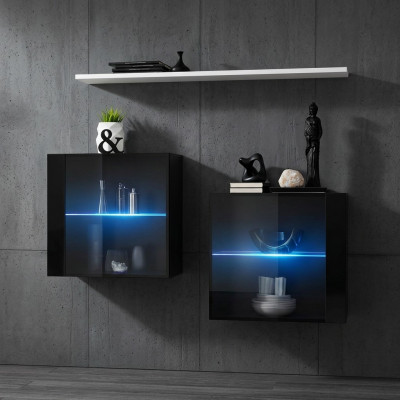 Schwaarze Wandkabinett Komplett Wunnwand Wand Regal Modern Designer Holzmöbel