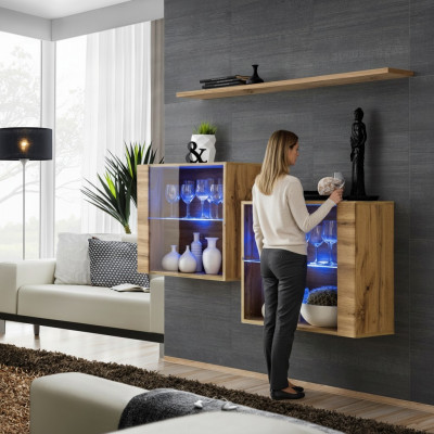 Wunnzëmmer Schief Vitrine Mauer Regal Luxus Wunn Zëmmer Brong Set 3tlg.