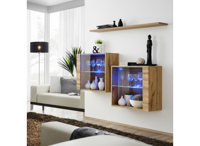 Wunnzëmmer Schief Vitrine Mauer Regal Luxus Wunn Zëmmer Brong Set 3tlg.