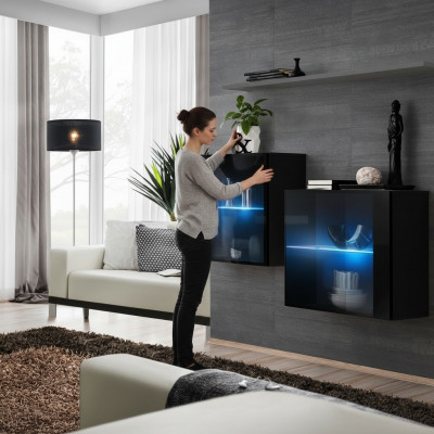 Wunnwand Holz Miwwelen Ariichtung Luxus Designer Komplett Set 3-tlg. Wand Regal