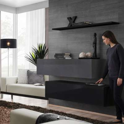 Wunnwand Wunnzëmmer Schafswand Modern Schwaarz Holz Schaf Wand Regal