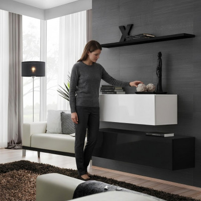 Wunnzëmmer Schwaarz Wunnwand Designer Schief Set Wandregal Modern Nei Miwwelen