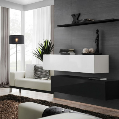 Wunnzëmmer Schwaarz Wunnwand Designer Schief Set Wandregal Modern Nei Miwwelen
