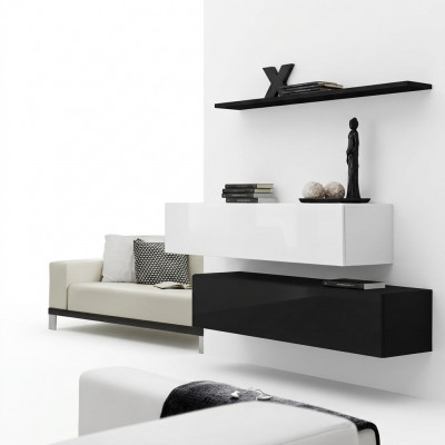 Wunnzëmmer Schwaarz Wunnwand Designer Schief Set Wandregal Modern Nei Miwwelen