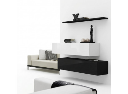 Wunnzëmmer Schwaarz Wunnwand Designer Schief Set Wandregal Modern Nei Miwwelen