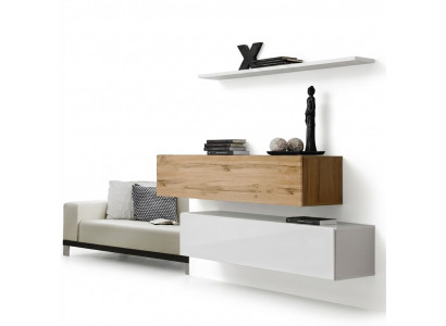 Wandwand 130 cm Designer 2x Mauereschaf Garnitur Set Miwwelen Holz Wunnzëmmer