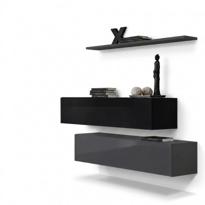 Wunnzëmmer Mauerregal Säitbar Schiefmauren Mauerarmoire Komplett Set 3 Stéck. Nei