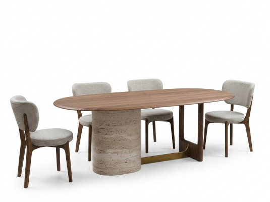 Design-Iesszëmmer-Set 5 Stéck. Modern Ariichtung Holz Dësch 4x Still Garnitur Nei