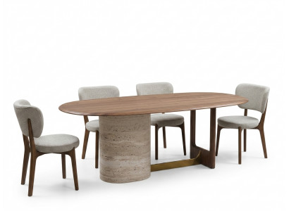 Design-Iesszëmmer-Set 5 Stéck. Modern Ariichtung Holz Dësch 4x Still Garnitur Nei