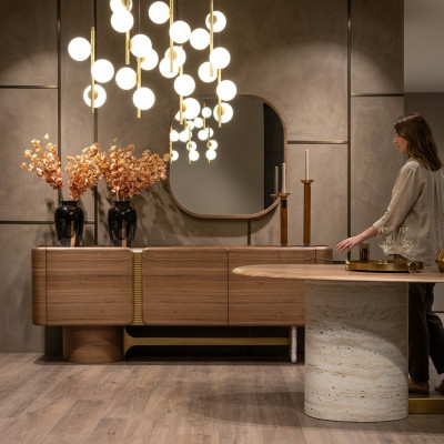 Sideboard Kommod Garnitur Anrichte Spigel Holz Brong Miwwel Design Set