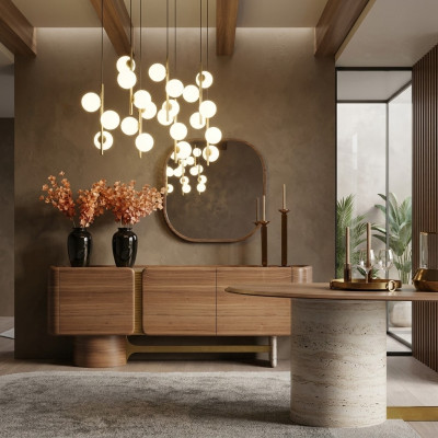 Sideboard Kommod Garnitur Anrichte Spigel Holz Brong Miwwel Design Set