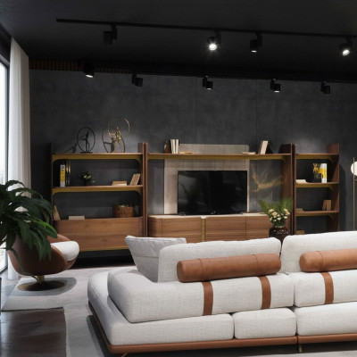 Luxus Wunnwand Design Wunnzëmmer Garnitur Miwwelen Brong Holz Bicherregal Regaler