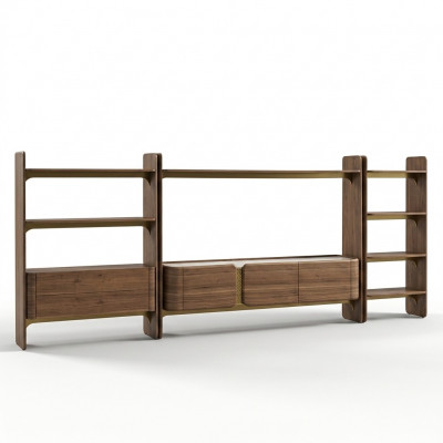 Luxus Wunnwand Design Wunnzëmmer Garnitur Miwwelen Brong Holz Bicherregal Regaler