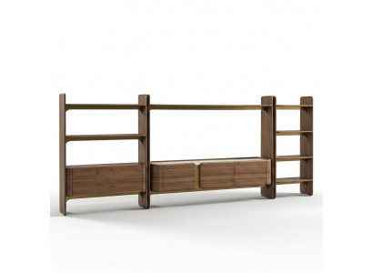 Luxus Wunnwand Design Wunnzëmmer Garnitur Miwwelen Brong Holz Bicherregal Regaler