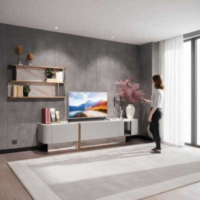 Wunnzëmmer Set Luxus Wunnwand TV-Stänner Sideboard Nei Wandregal