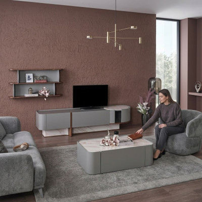Wunnmauer-Set Holz Anrichtung Luxus Wunnzëmmer TV-Ständer Design Mauerregal
