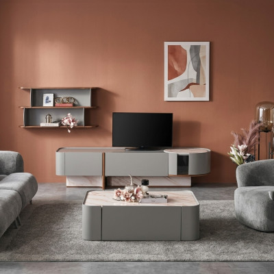 Wunnmauer-Set Holz Anrichtung Luxus Wunnzëmmer TV-Ständer Design Mauerregal