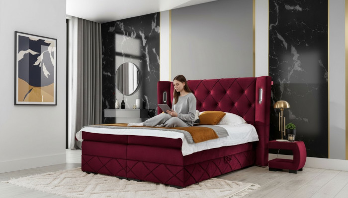 Design-Schlofzëmmer-Set 6-telleg Komplett Bett Nuetsdësch Holz Modern Polsterbett