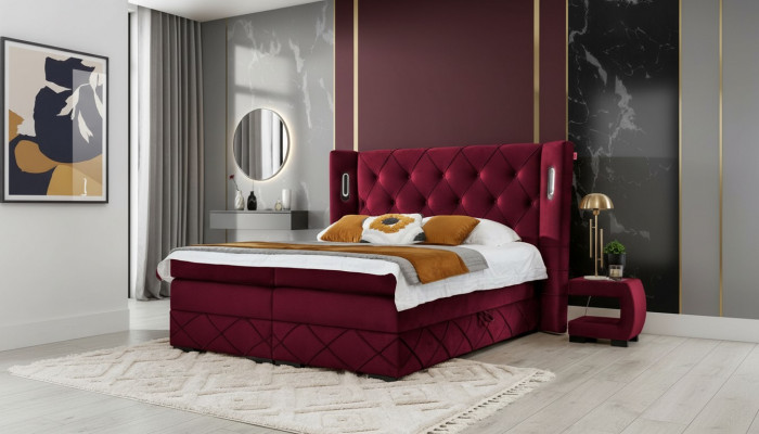 Design-Schlofzëmmer-Set 6-telleg Komplett Bett Nuetsdësch Holz Modern Polsterbett