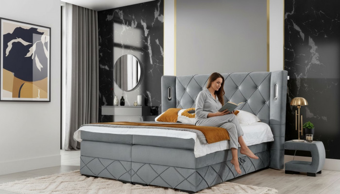 Schlofzëmmer Set Bett 2x Nuetsdësch Modern Komplett Luxus Miwwelen Holz Ariichtung