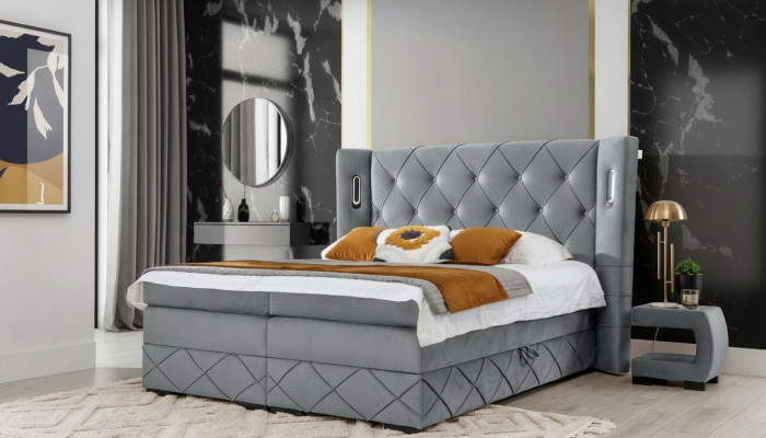 Schlofzëmmer Set Bett 2x Nuetsdësch Modern Komplett Luxus Miwwelen Holz Ariichtung