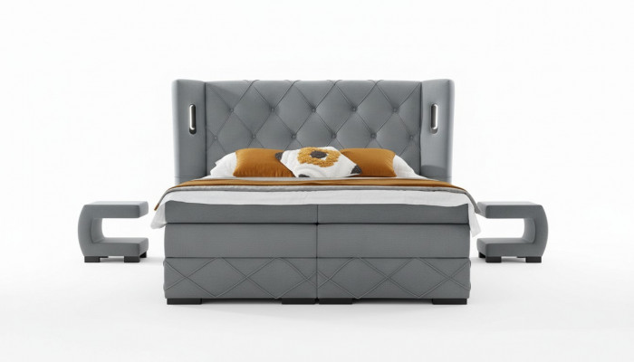 Schlofzëmmer Set Bett 2x Nuetsdësch Modern Komplett Luxus Miwwelen Holz Ariichtung