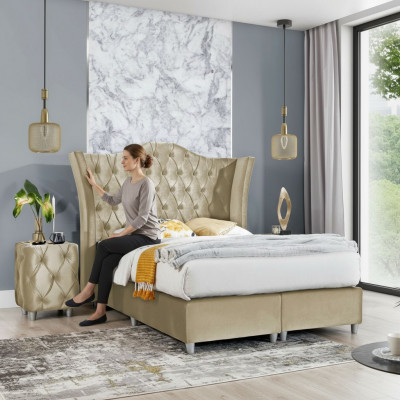 Luxus-Schlofkummer Polsterbett 2x Nuetsdëscher Bett 3stéck Set Design Ariichtung