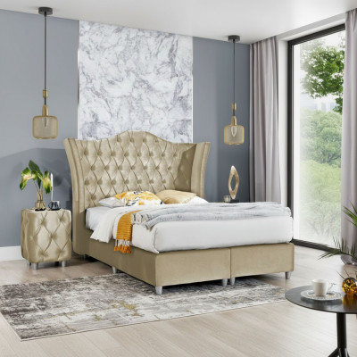 Luxus-Schlofkummer Polsterbett 2x Nuetsdëscher Bett 3stéck Set Design Ariichtung