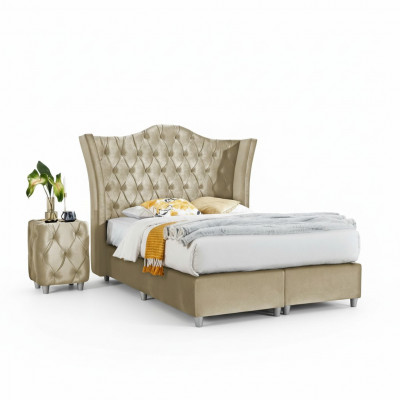 Luxus-Schlofkummer Polsterbett 2x Nuetsdëscher Bett 3stéck Set Design Ariichtung