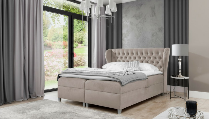 Luxus Duebelbett Chesterfield Schlofkummer Ariichtung Polsterbett Modern Miwwelen