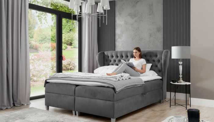 Luxus Design Boxspringbett Schlofzëmmer Gepolstert Bett Modern Miwwelen Chesterfield