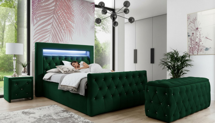 Gréng Schlofkummer Garnitur Komplett Set Duebelbett Hocker Konsolë