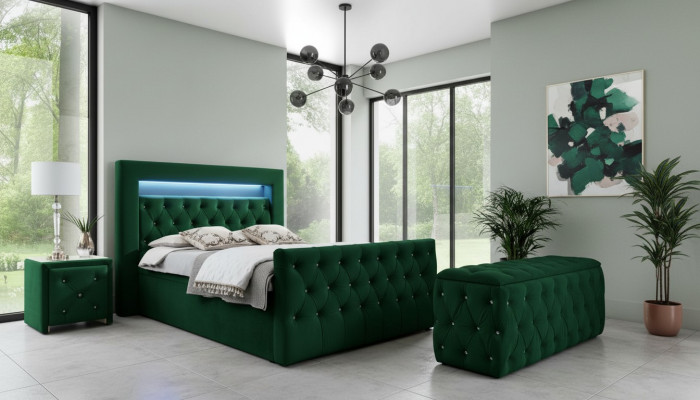 Gréng Schlofkummer Garnitur Komplett Set Duebelbett Hocker Konsolë