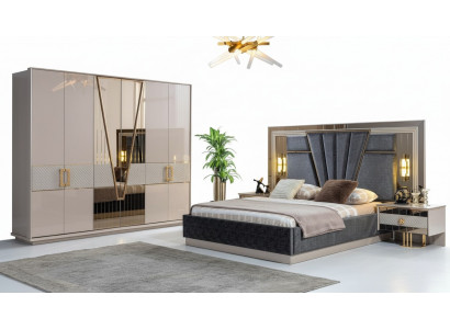 Modern Schlofzëmmer Set Design Ariichtung Nei Miwwelen Bett mat 2x Nuetsdëscher