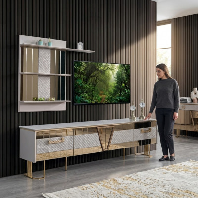 Modernen Design Gro Wunnwand Holz Wandregaler Komplett TV-Ständer Miwwelen