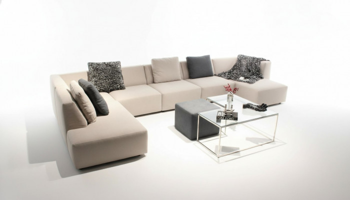 U-Form Sofa Modern Ecksofa mat Couchtisch Polstersofa Wunnzëmmer Miwwelen