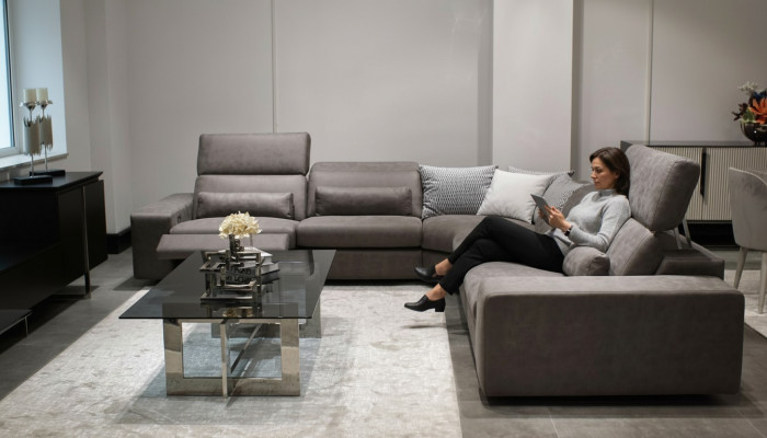Sofa L-Form Modern Ecksofa Wunnzëmmer Set Ariichtung Design Couchtisch