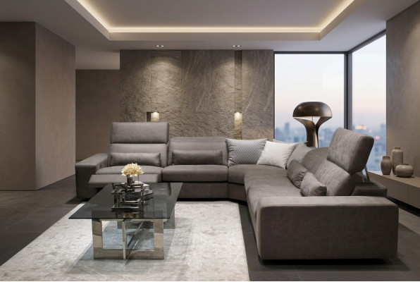 Sofa L-Form Modern Ecksofa Wunnzëmmer Set Ariichtung Design Couchtisch