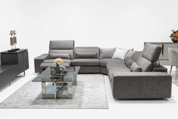 Sofa L-Form Modern Ecksofa Wunnzëmmer Set Ariichtung Design Couchtisch
