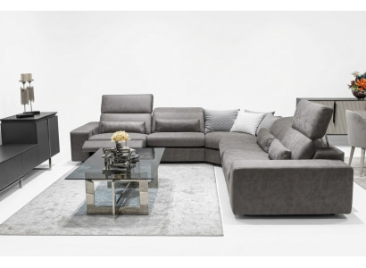 Sofa L-Form Modern Ecksofa Wunnzëmmer Set Ariichtung Design Couchtisch