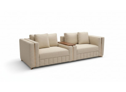 Modern Wunnzëmmer Sofa Zweisëtzer Beige Textil Polster Miwwelen Ariichtung Design