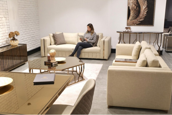 Wunnzëmmer Set Sofa Zweisëtzer Modern Sofa Dräisëtzer Polster Miwwel Dësch