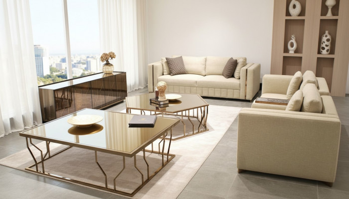 Wunnzëmmer Set Sofa Zweisëtzer Modern Sofa Dräisëtzer Polster Miwwel Dësch