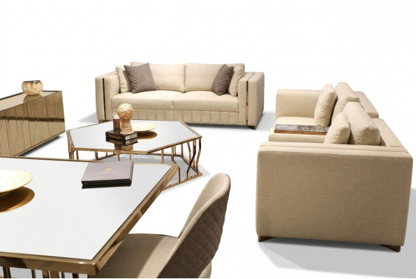 Wunnzëmmer Set Sofa Zweisëtzer Modern Sofa Dräisëtzer Polster Miwwel Dësch