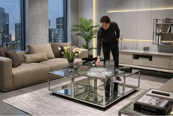 Moderne Glas Couchtisch Wunnzëmmer Miwwel Neien Design Ariichtung