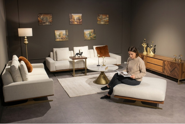 Wunnzëmmer Set 6 Deeler Komplett Design Modern Sofa Drësëtzer Cauffzëmmerdësch
