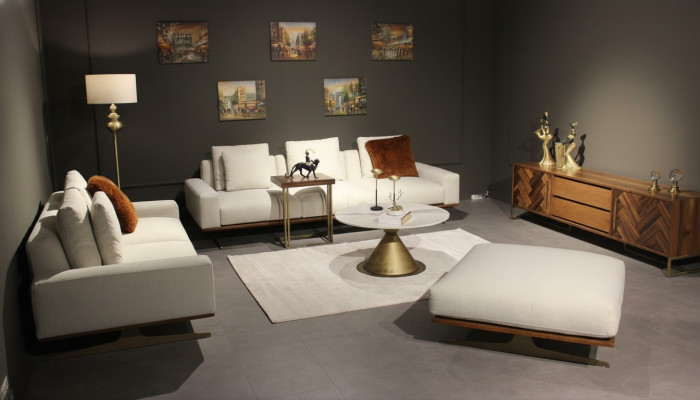 Wunnzëmmer Set 6 Deeler Komplett Design Modern Sofa Drësëtzer Cauffzëmmerdësch