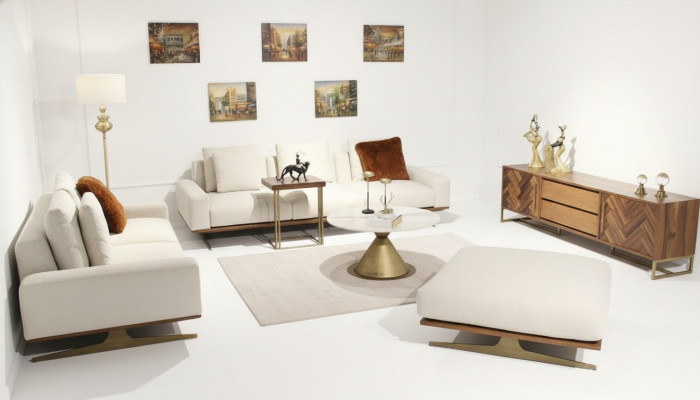Wunnzëmmer Set 6 Deeler Komplett Design Modern Sofa Drësëtzer Cauffzëmmerdësch