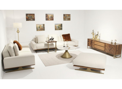 Wunnzëmmer Set 6 Deeler Komplett Design Modern Sofa Drësëtzer Cauffzëmmerdësch