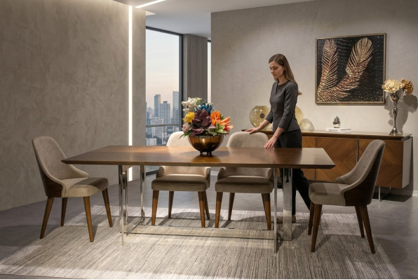 Komplett Set Iessdësch Luxus Iesszëmmer Design Miwwelen Schief 4x Still